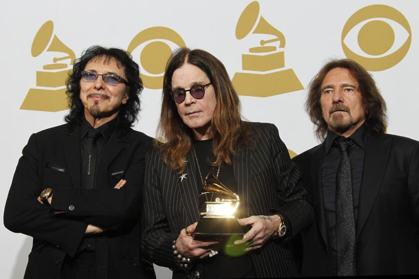 Two years ago, Black Sabbath -- from left, Geezer Butler, Ozzy Osbourne and Tony Iommi -- won a Grammy Award for best metal performance. They'll be on stage at Ozzfest on Saturday in San Bernardino.