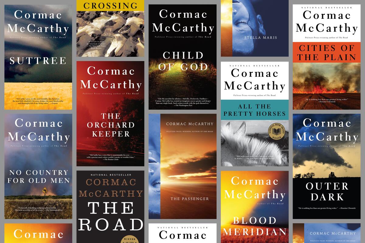 A collage of books by Cormac McCarthy.