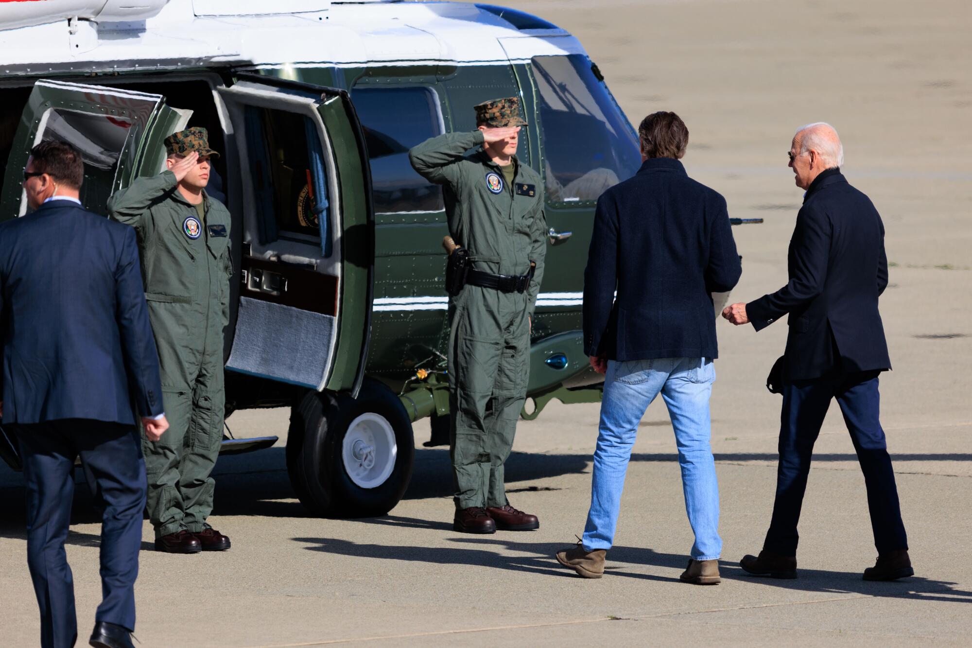President Biden meets Gov. Gavin Newsom at Moffett Federal Airfield in Mountain View, Calif.