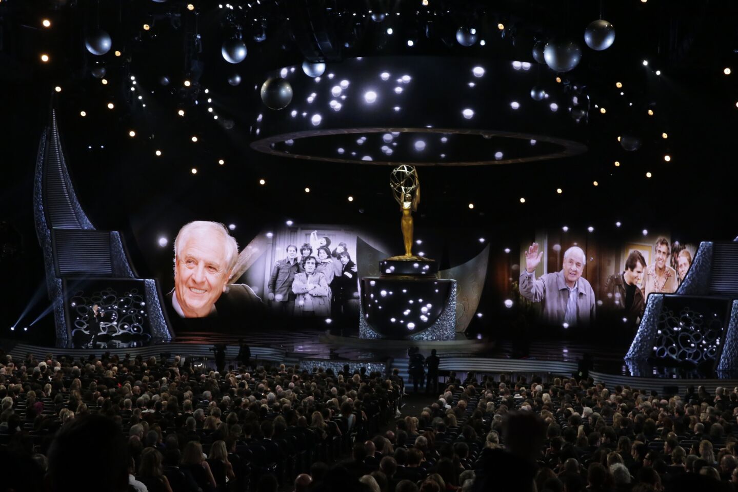 The 'In memoriam' sequence shows Gary Marshall during the show at the 68th Primetime Emmy Awards.