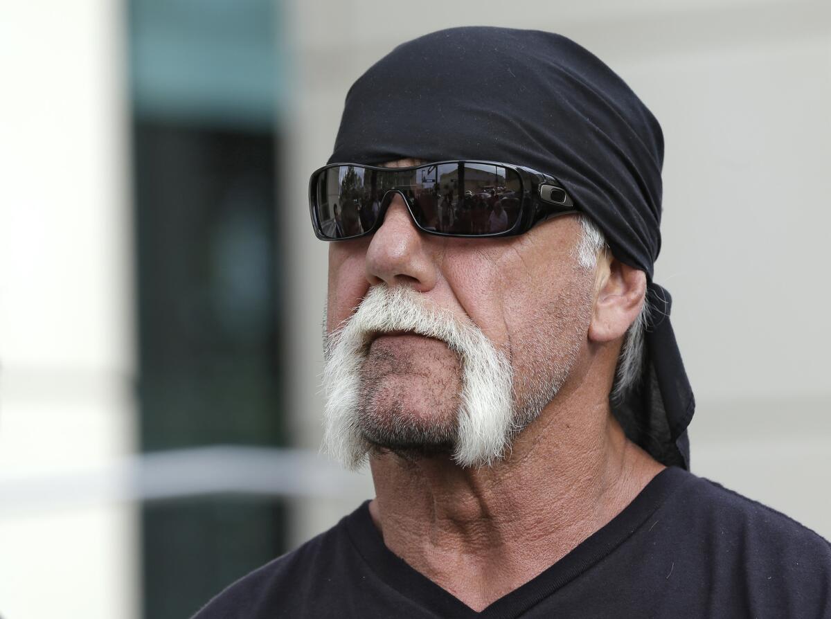 Reality TV star and former pro wrestler Hulk Hogan, whose real name is Terry Bollea, was on the receiving end of a Gawker scoop. The New York-based website published a tape of Hogan having sex with his then-best friend's wife. He is currently suing the site. Above, Hogan looks on as his attorney speaks during a 2012 news at the United States Courthouse in Tampa, Fla.