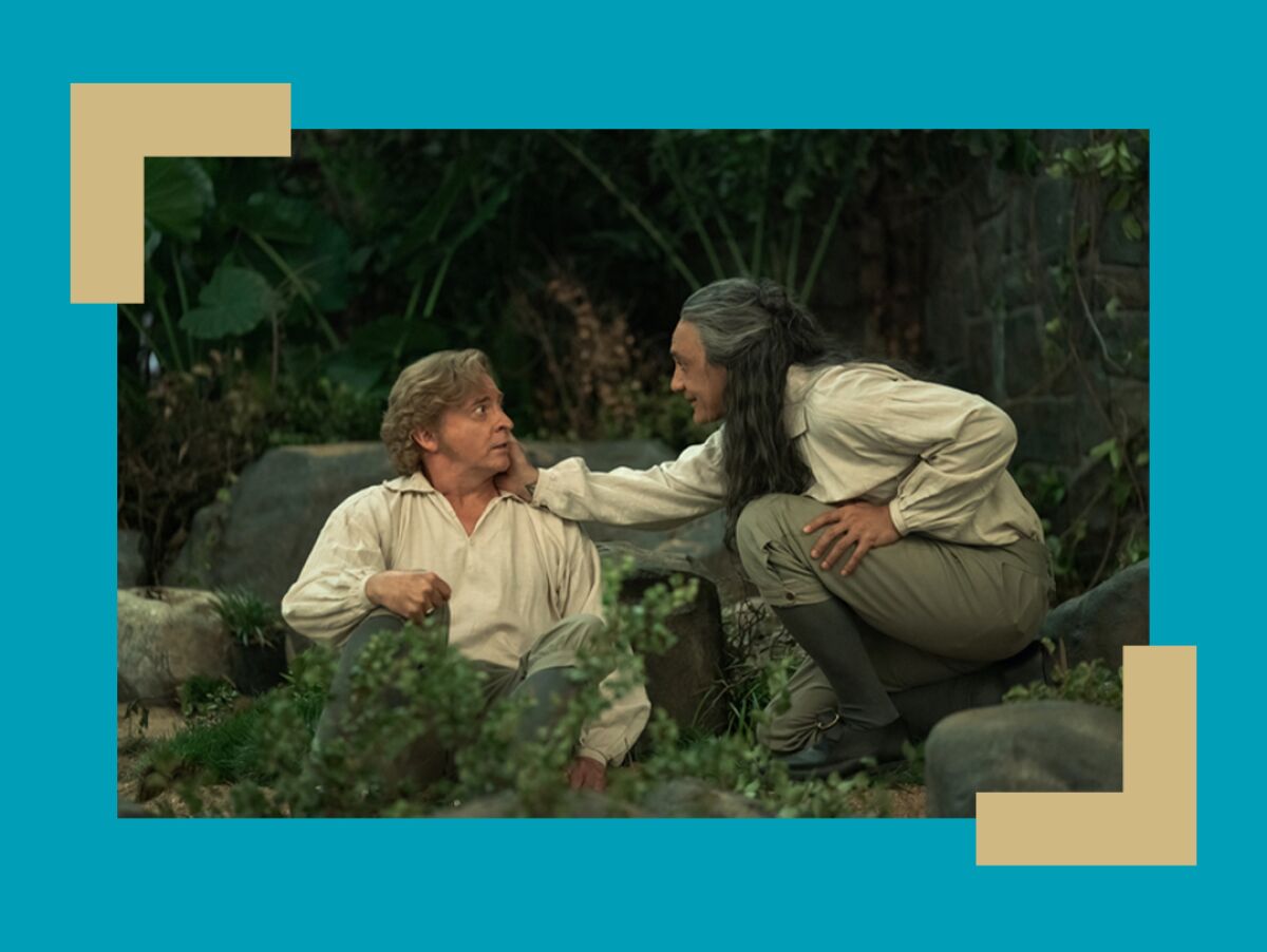 Taika Waititi touches Rhys Darby's cheek in a scene from "Our Flag Means Death."