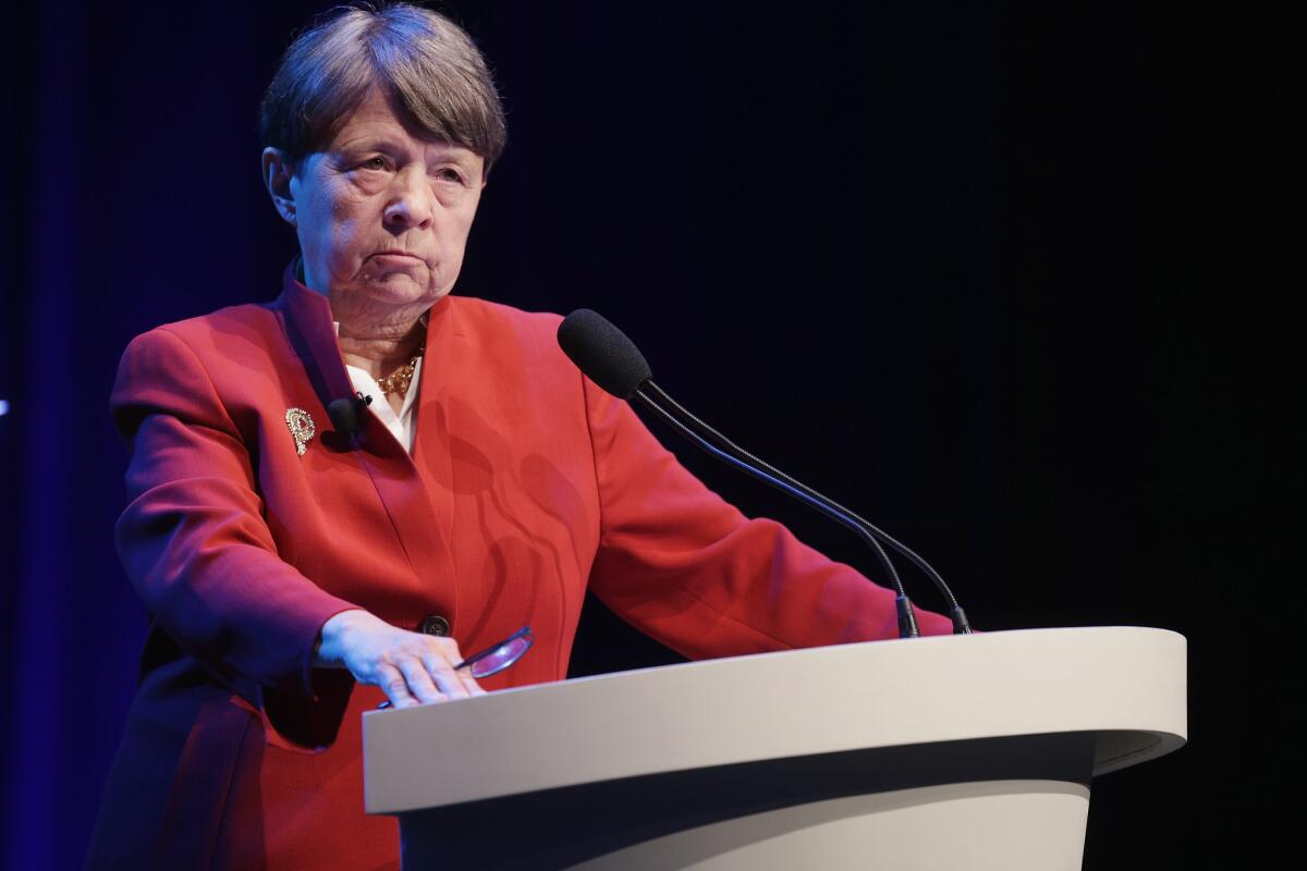 Securities and Exchange Commission Chairman Mary Jo White delivers remarks during the Investment Company Institute's general membership meeting at the Marriott Wardman Park hotel in Washington, D.C.