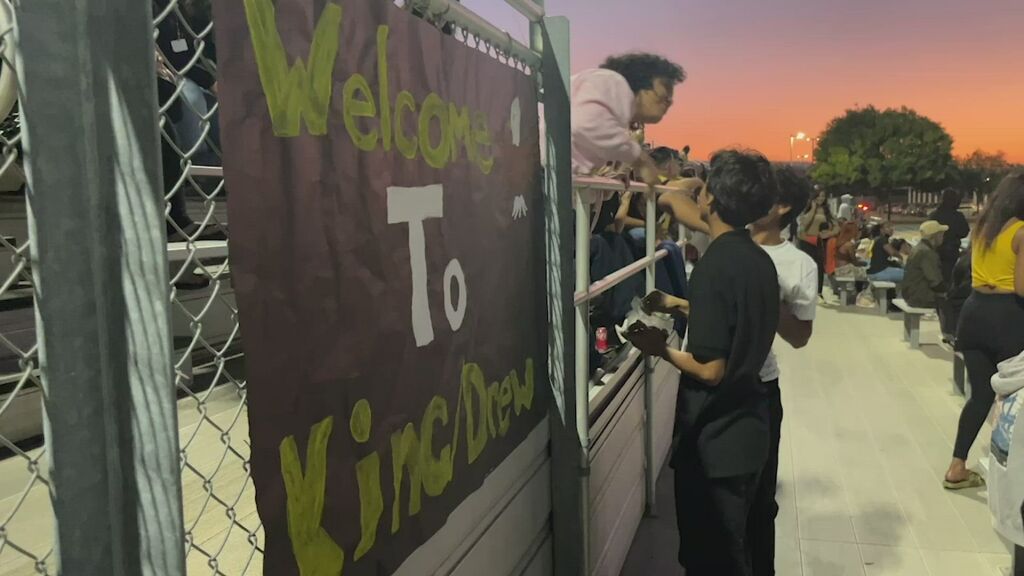 King/Drew celebrates after winning in its high school football debut