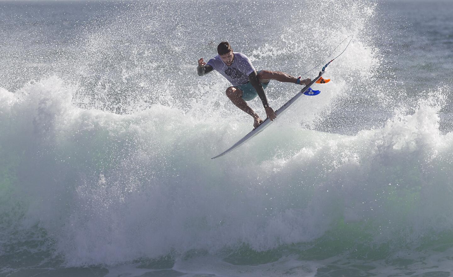 Tyler Stanaland goes to the air over a close-out section as he competes in the pro-am division of the 53rd annual Brooks Street Classic surf contest on Sunday. Stanaland won the division and earned $1,000.