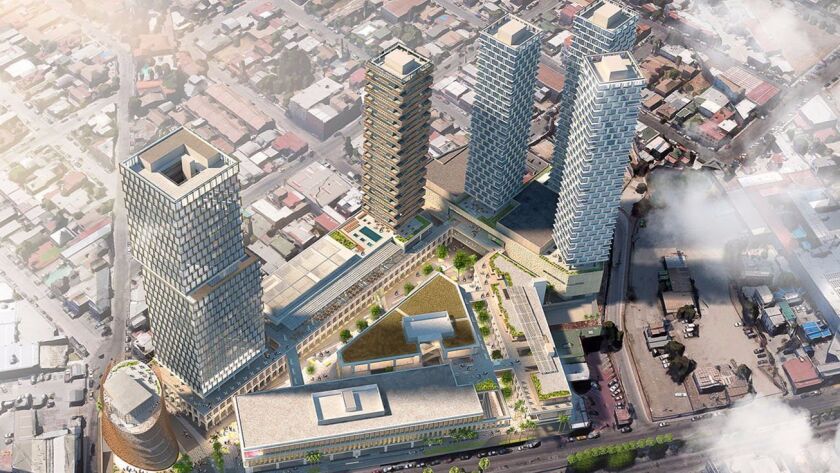 The Bajalta development in Tijuana will have five towers with 350 condos and up to 200 hotel rooms, an office building and retail space.
