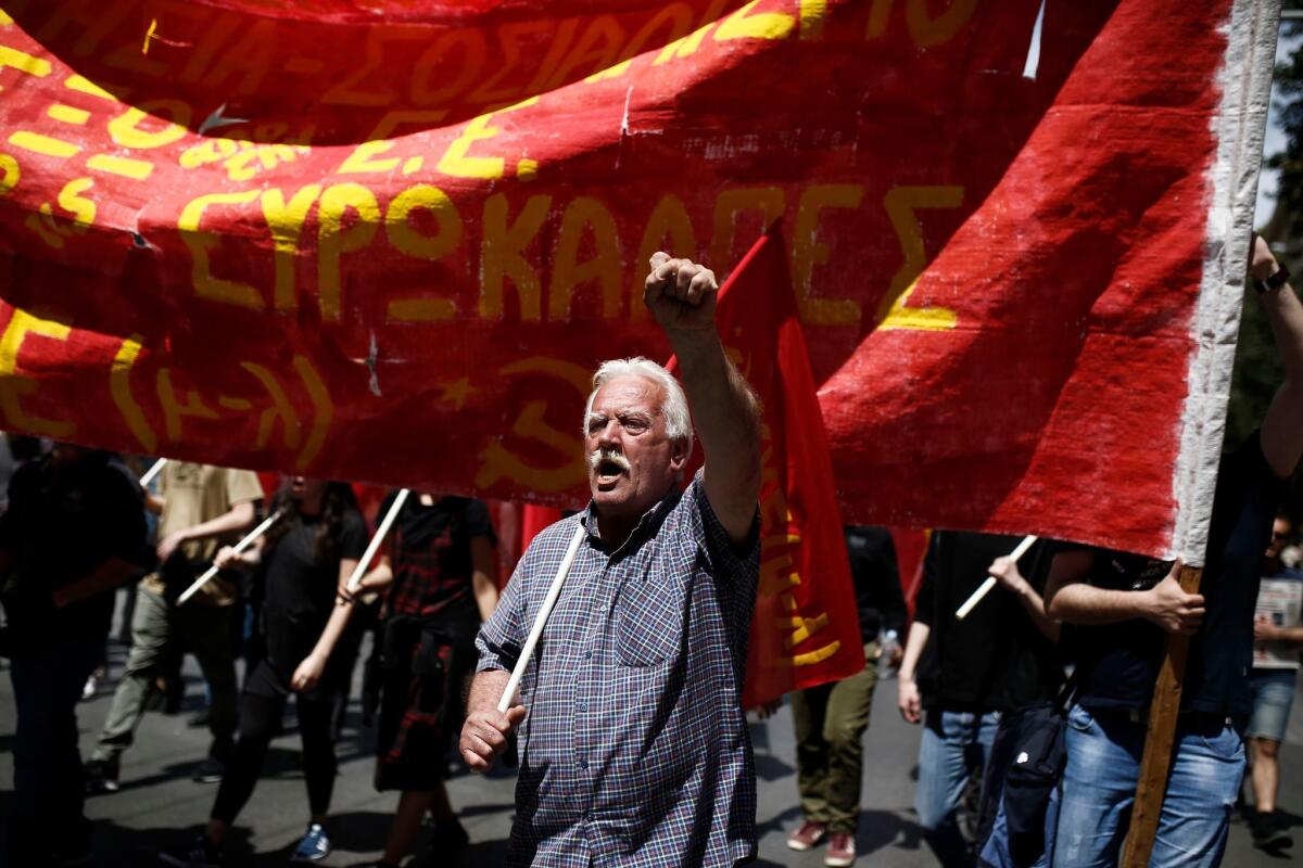 Protesters mark Labor Day in Athens, Greece.