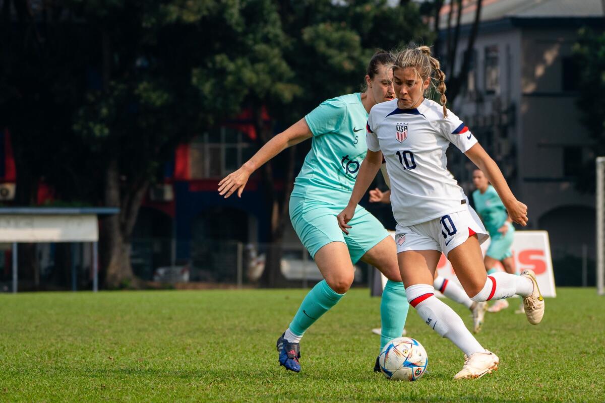 Emily Spreeman controls the ball during a game with the U.S. women's deaf national team.