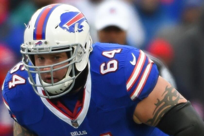 Buffalo Bills offensive guard Richie Incognito (64) in action against the Miami Dolphins during the second half of an NFL football game Sunday, Dec. 17, 2017, in Orchard Park, N.Y. The Bills won 24-16. (AP Photo/Rich Barnes)