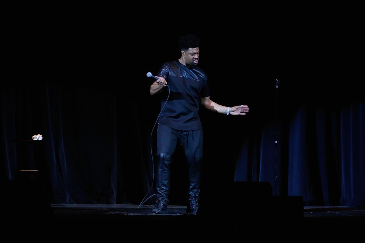 Deray Davis performs during Hot 97 Presents April Fools Comedy Show at The Theater at Madison Square Garden on April 1, 2016 in New York City. (Photo by John Lamparski/Getty Images)