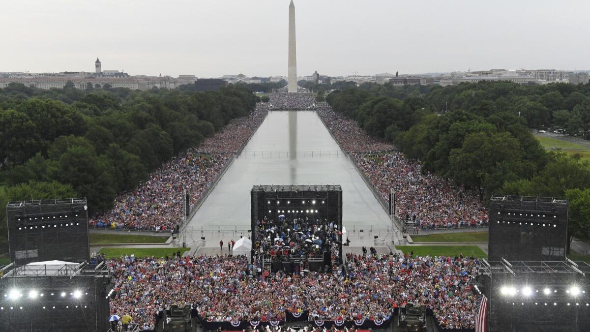 President Donald Trump speaks during an Independence Day celebration in front of the Lincoln Memorial in Washington.