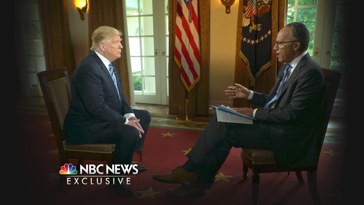 President Donald Trump is interviewed by NBC's Lester Holt on May 11.