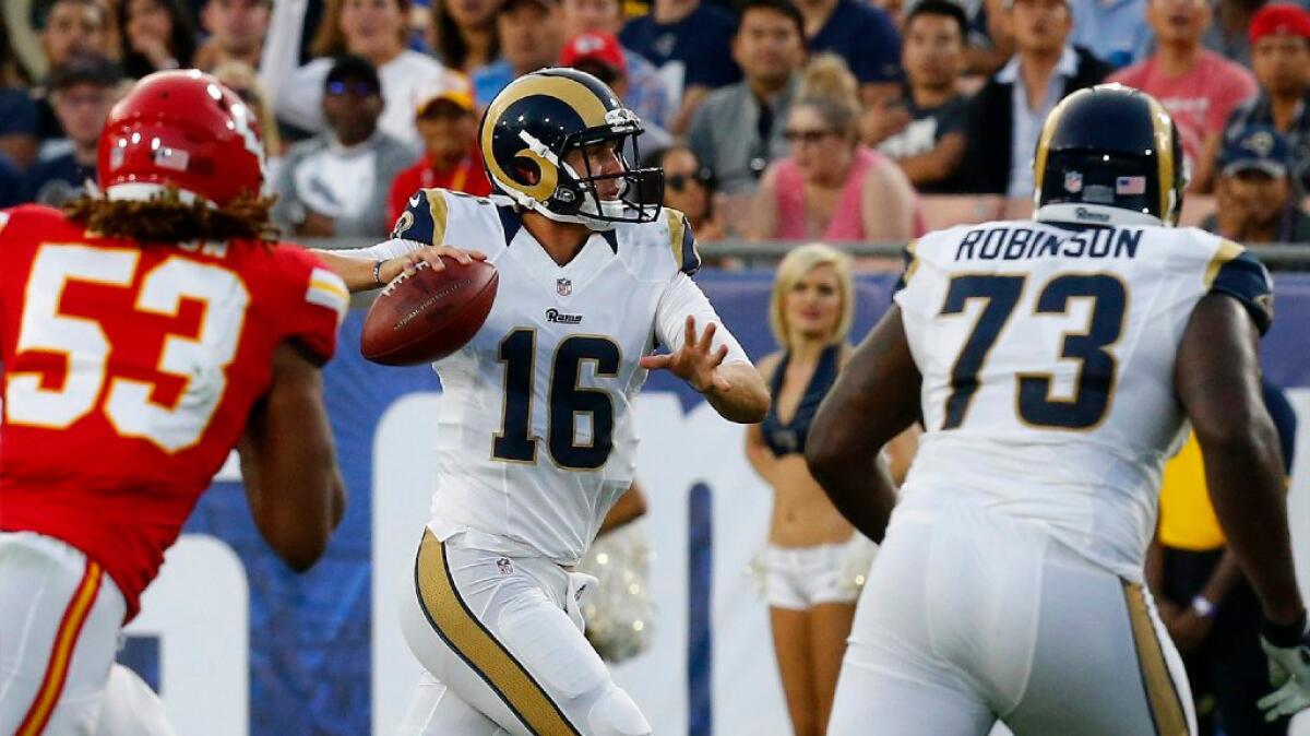 Los Angeles Rams - First look at Jared Goff in full uniform at the Coliseum  