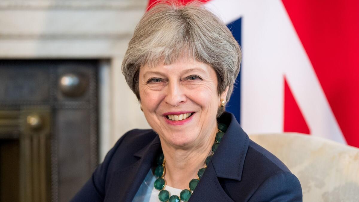 British Prime Minister Theresa May is shown inside 10 Downing St. in London on Feb. 21, 2018.