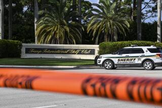 A Sherrif block the street outside the Trump International Golf Club in West Palm Beach, Florida, on September 15, 2024 following a shooting incident at former US president Donald Trump's golf course. Trump's campaign reported Sunday that there had been "gunshots in his vicinity" but added that the Republican presidential candidate was safe. (Photo by CHANDAN KHANNA / AFP) (Photo by CHANDAN KHANNA/AFP via Getty Images)