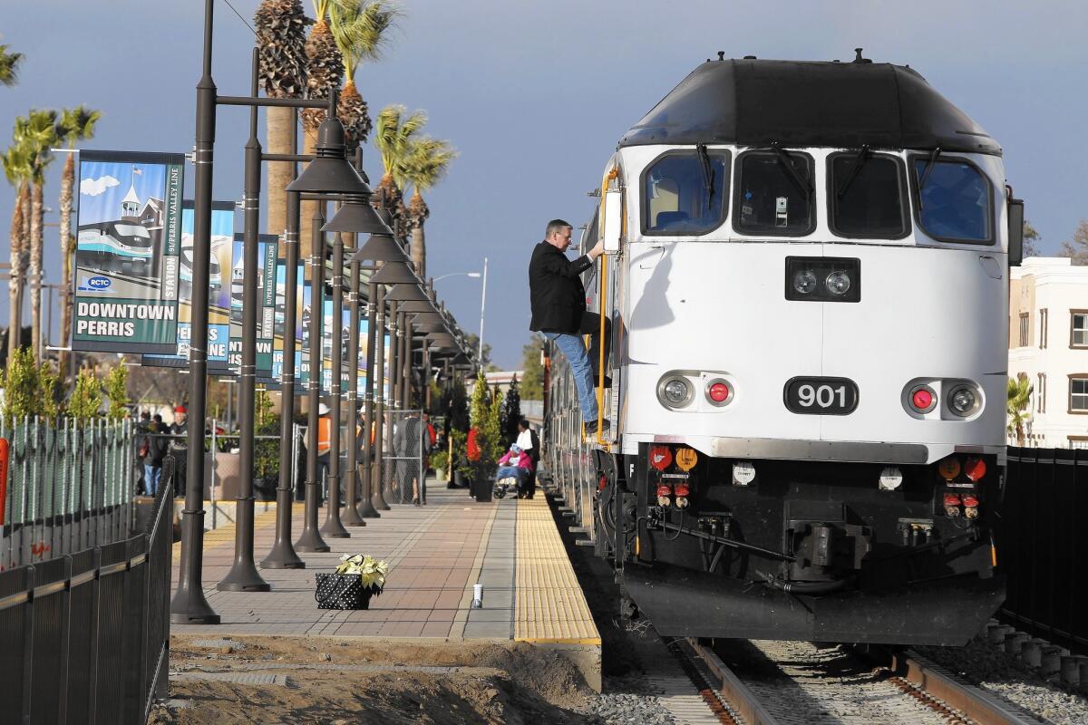Local, state and federal officials dedicated Metrolink's new Perris to Riverside link at the Perris station on Friday. Service will begin in early 2016.