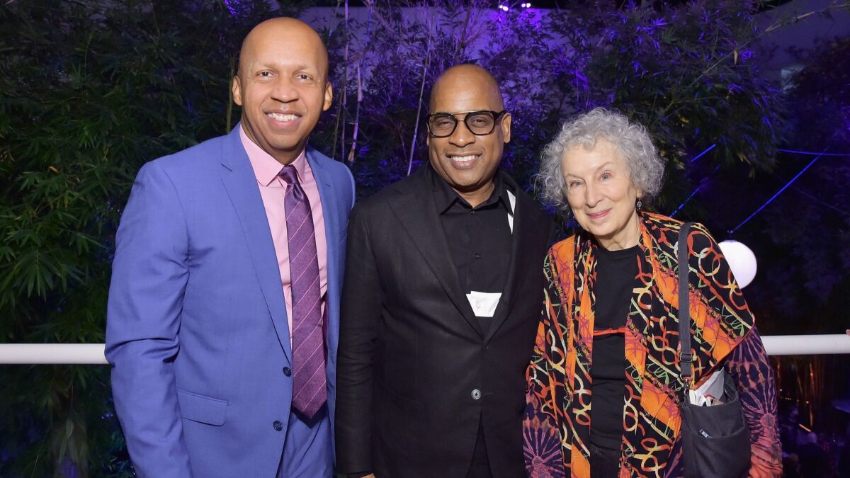 Bryan Stevenson, left, Glenn Ligon, and Margaret Atwood attend the Hammer Museum 16th Annual Gala in the Garden.