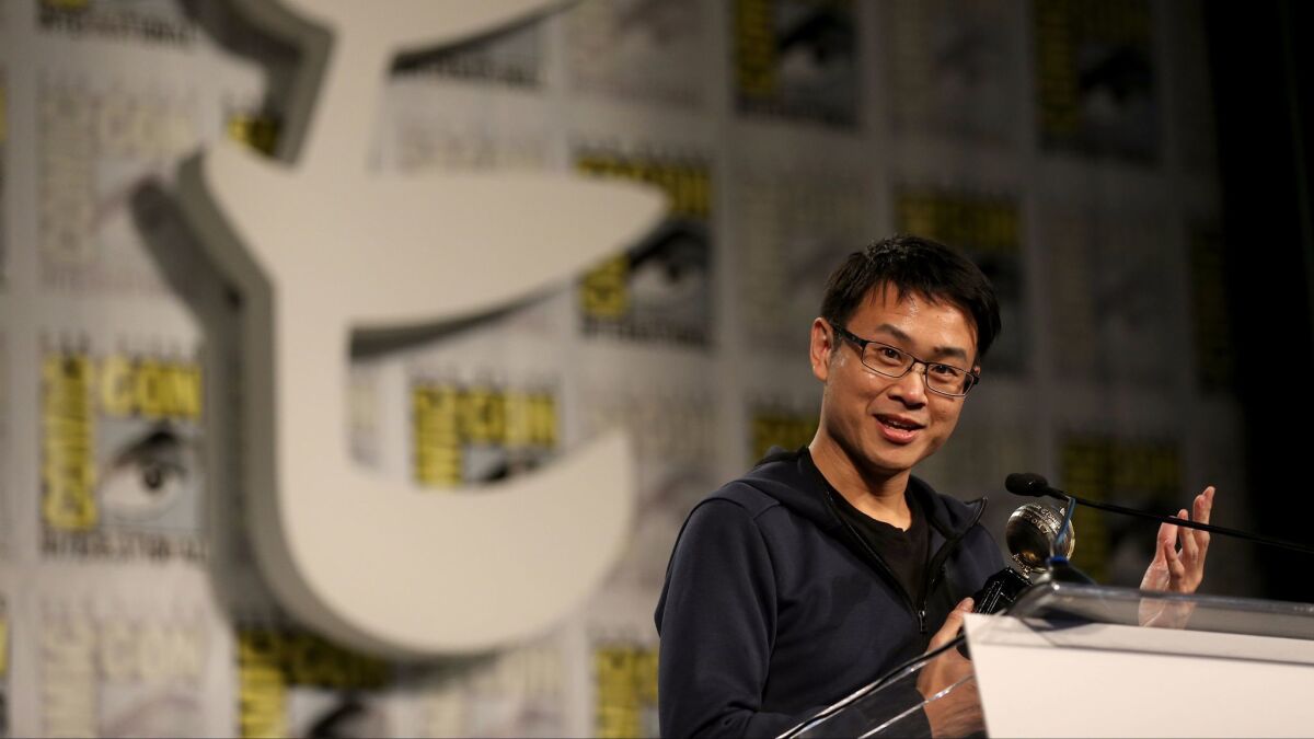 Sonny Liew accepts his Eisner for U.S. edition of international material (Asia) for "The Art of Charlie Chan Hock Chye."