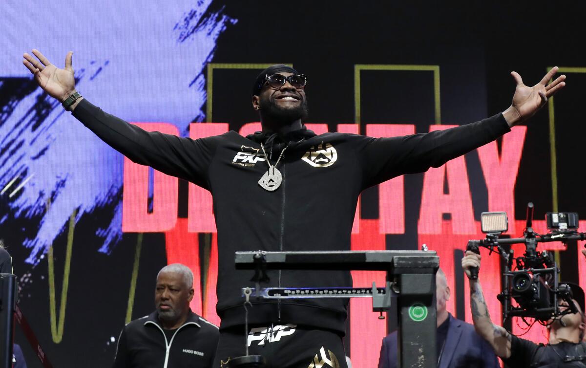 Deontay Wilder arrives at a weigh-in for his February 2020 WBC heavyweight championship match against Tyson Fury