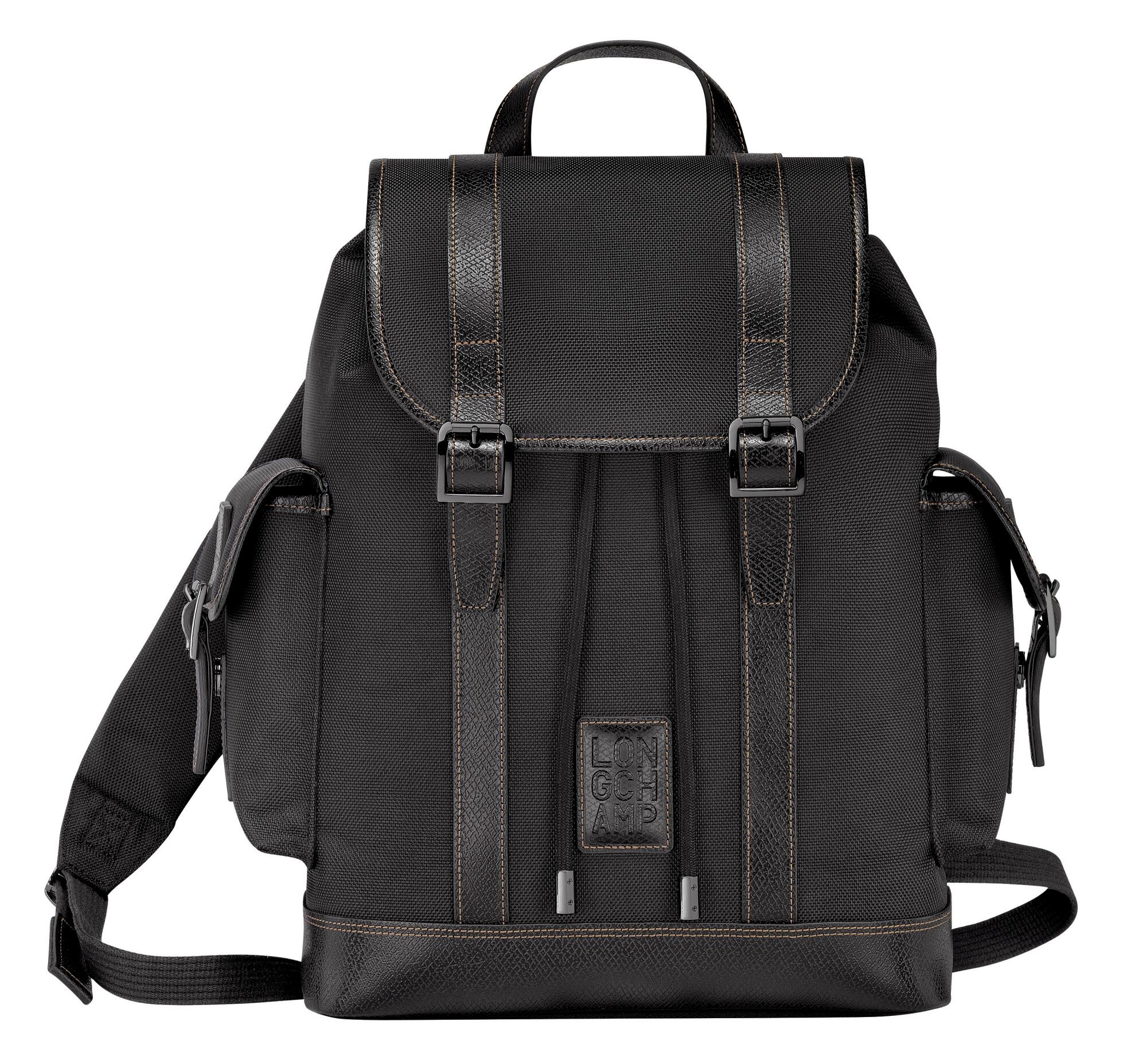 A black canvas backpack