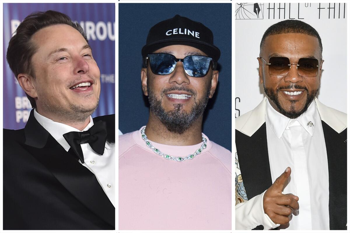 L-R: 1- Elon Musk; 2 - Swizz Beatz; 3- Timbaland 