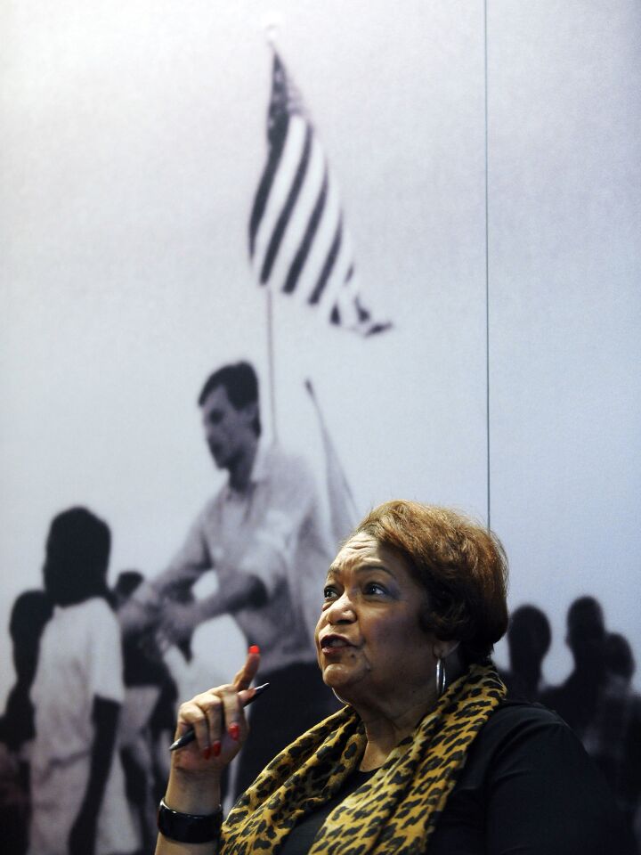 Mary Ellen Noone participates in an event at the Civil Rights Memorial center in Montgomery. She was among hundreds gathered at First Baptist Church in Montgomery in 1961 when it was attacked by a white mob.