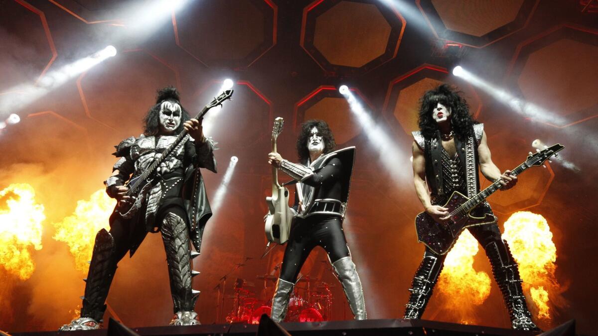 KISS band members, from left, Gene Simmons, Tommy Thayer and Paul Stanley, are said to be calling it quits after this tour.