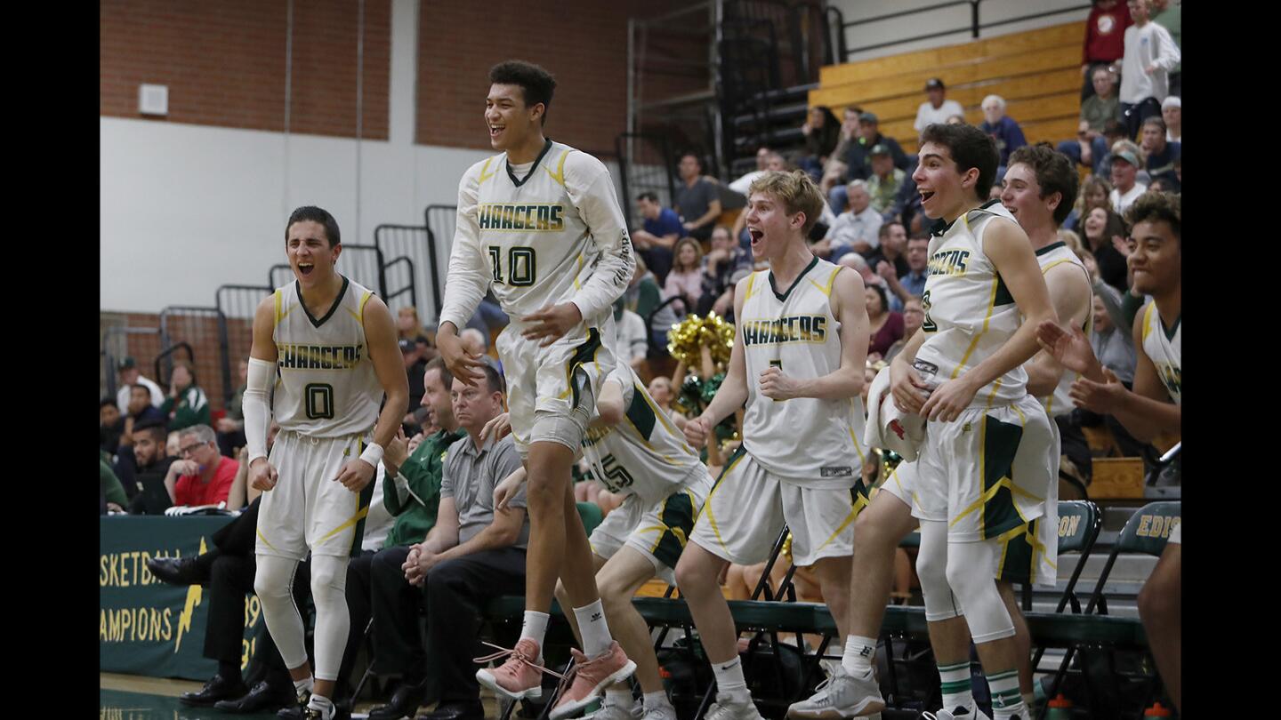 Edison High boys' basketball team defeats Esperanza, 86-62, in the first round of the CIF Southern Section Division 1 playoff game on Wednesday in Huntington Beach.
