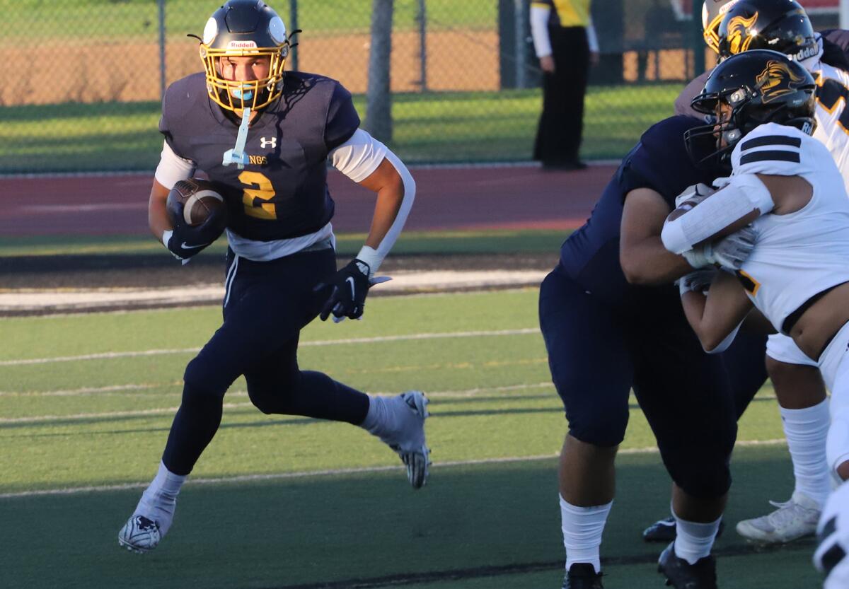 Marina's Anthony Fabian (2) spots an opening against Sunny Hills on Friday.