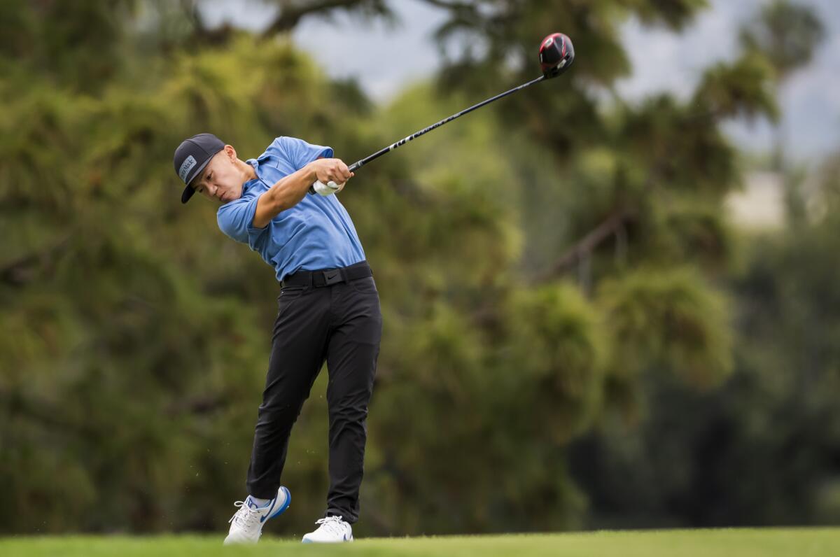 Jaden Soong competes during the US Open qualifier at Hillcrest Country Club in Los Angeles.