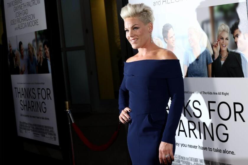 Alecia Moore, a.k.a. Pink, arrives at the premiere of "Thanks for Sharing" at the ArcLight Hollywood.