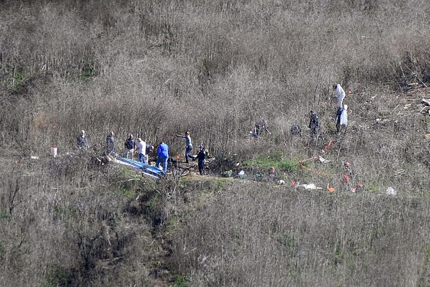 CALABASAS-CA-JANUARY 27, 2020: Officials continue their investigation into the helicopter crash in Calabasas that killed Kobe Bryant, his daughter Gianna, and seven others Sunday morning, on Monday, January 27, 2020. (Christina House / Los Angeles Times)