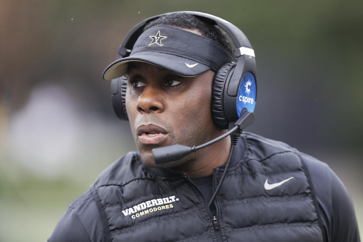 Vanderbilt coach Derek Mason watches from the sideline.