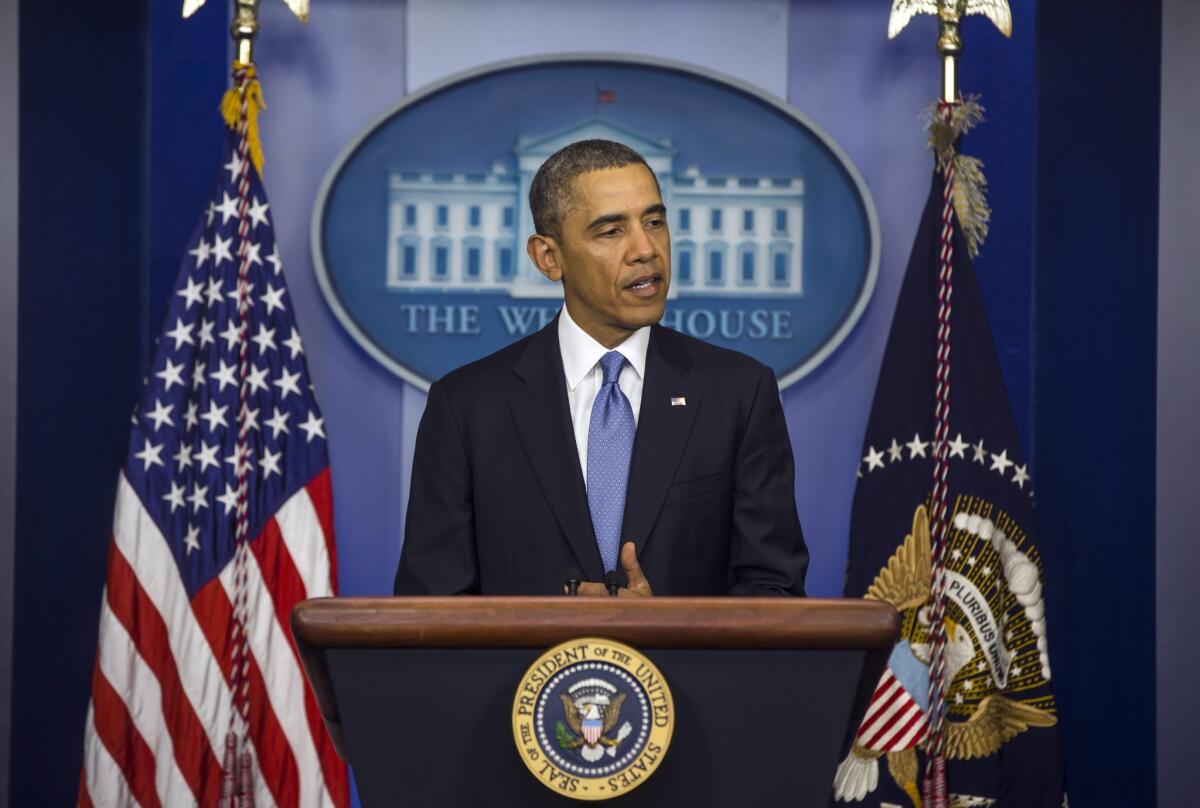 President Obama delivers a statement about his executive order expanding sanctions against Russia due to its involvement in Ukraine.