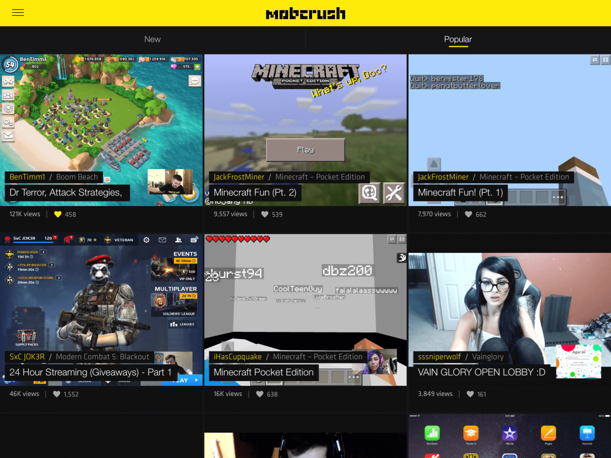 Mobcrush offers live and archived video of people playing smartphone and tablet games, including the game screen and sometimes shots of the players themselves. (Mobcrush)