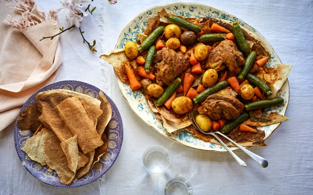 Tharid (Arabian Meat and Vegetable Stew Over Crispy Bread)
