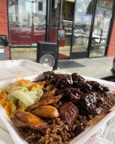 Overhead photo of oxtail plate at Hungry Joe's