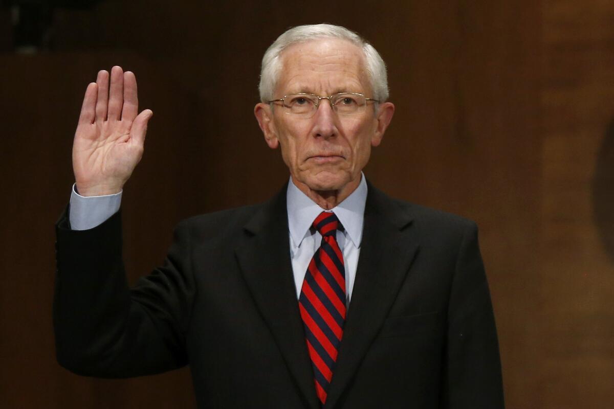 Stanley Fischer, nominee to be vice chairman of the Federal Reserve, is sworn in on Capitol Hill in Washington.