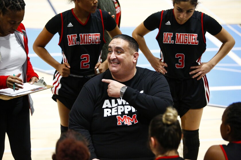 Mount Miguel coach Robbie Sandoval (shown in a previous season) counts on his defense to keep the Matadors close.