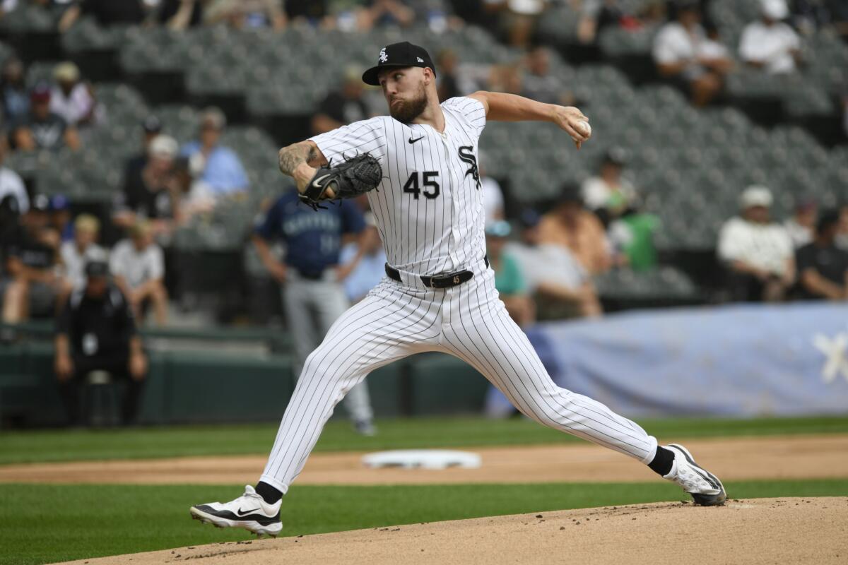 White Sox starter Garrett Crochet delivers a pitch during a game against the Mariners.