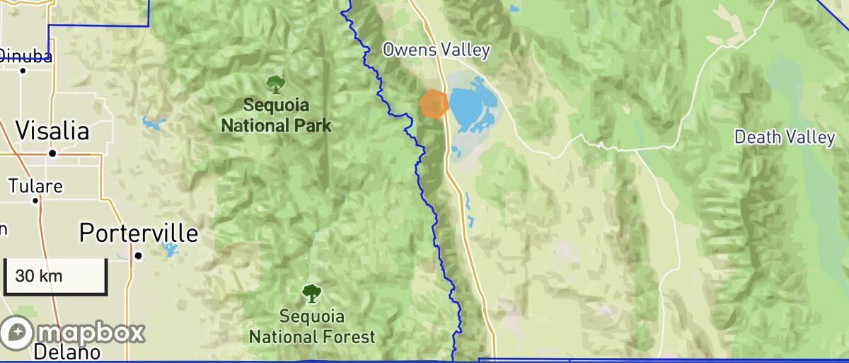 The state's wolf tracker shows BEY03F's last known location in Inyo County as of Monday.