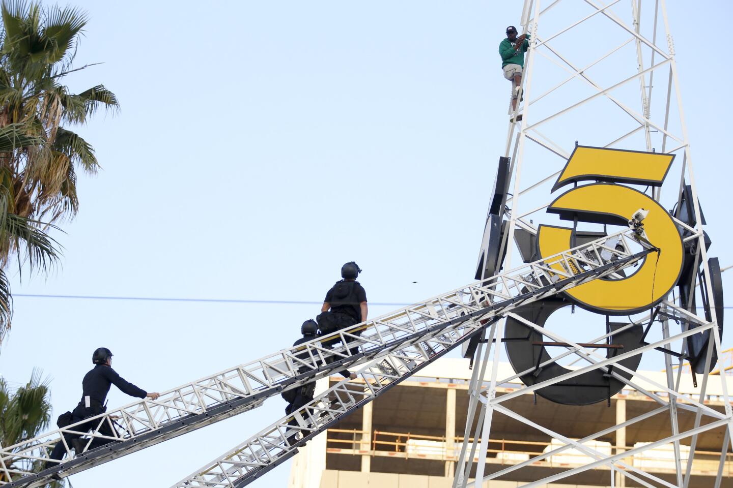 Man climbs onto historic KTLA tower