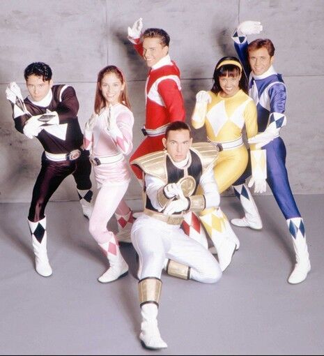 Fox Children's Network and Saban Entertainment announce that three new Power Rangers -- Red, Yellow and Black -- will be introduced to the "Mighty Morphin Power Rangers" television show. The show later swapped the Green Ranger with the White Ranger too. Left to right, Johnny Yong Bosch, Amy Jo Johnson, Steve Cardenas, Jason Frank, Karan Ashley and David Yost.