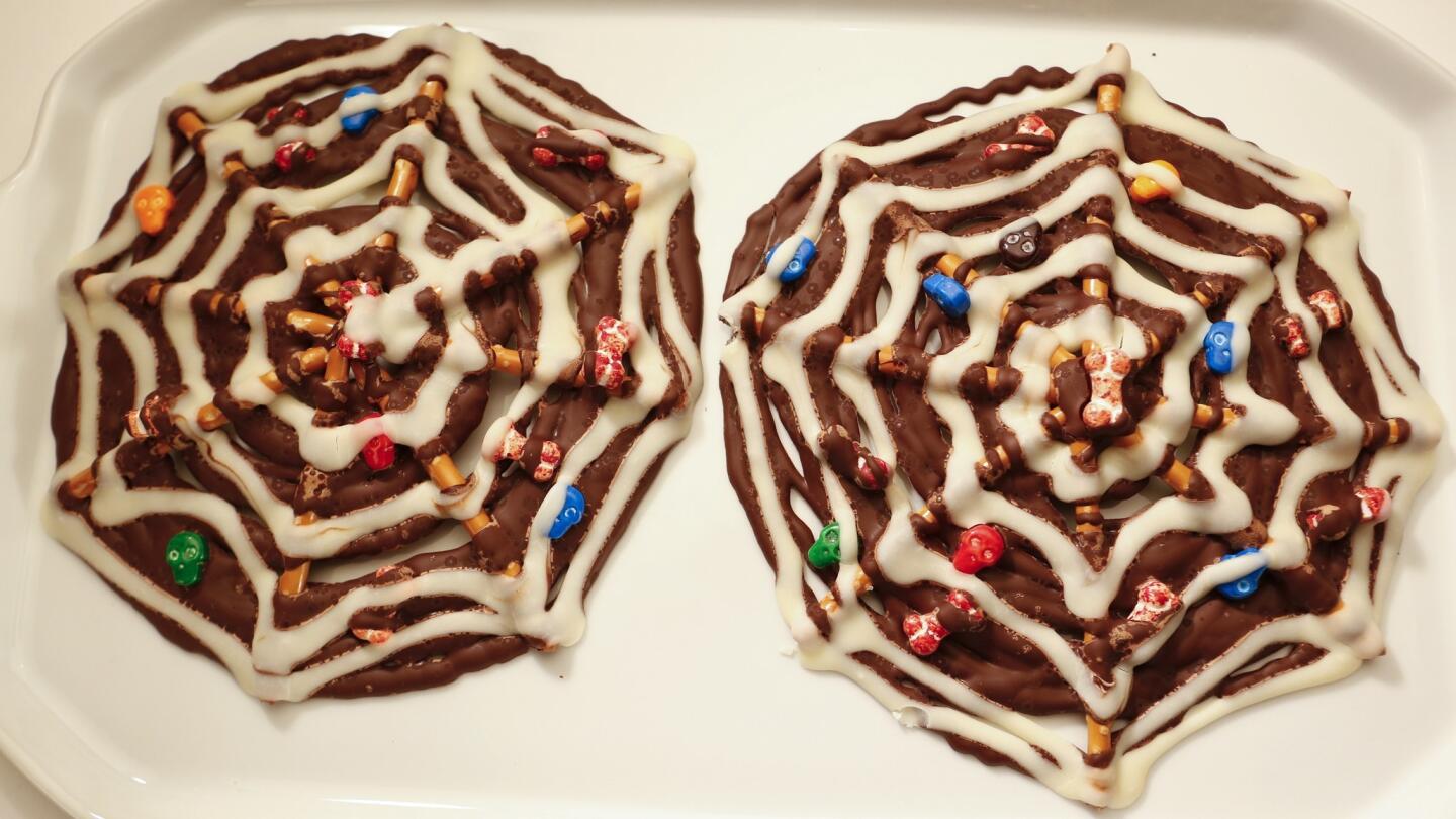 Chocolate-covered pretzel webs