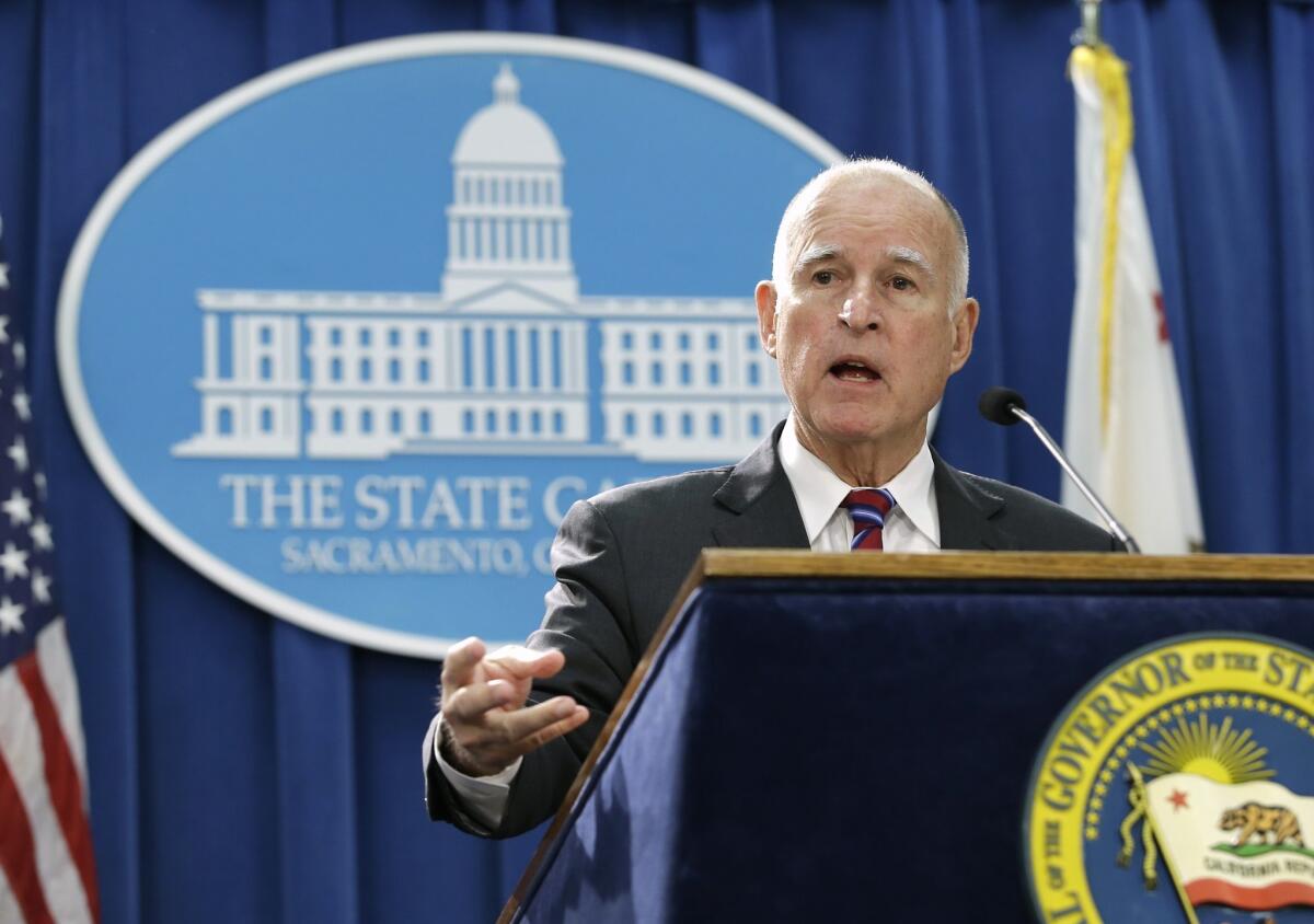 Gov. Jerry Brown speaks at the Capitol on Jan. 7.
