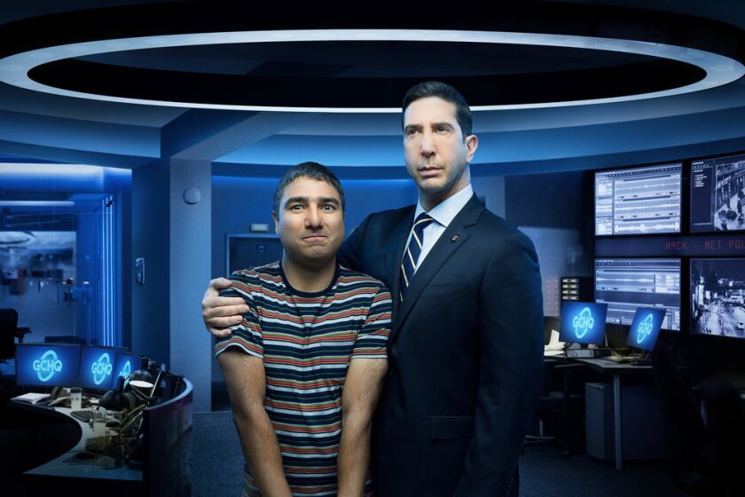 Nick Mohammed and David Schwimmer in Peacock's "Intelligence."