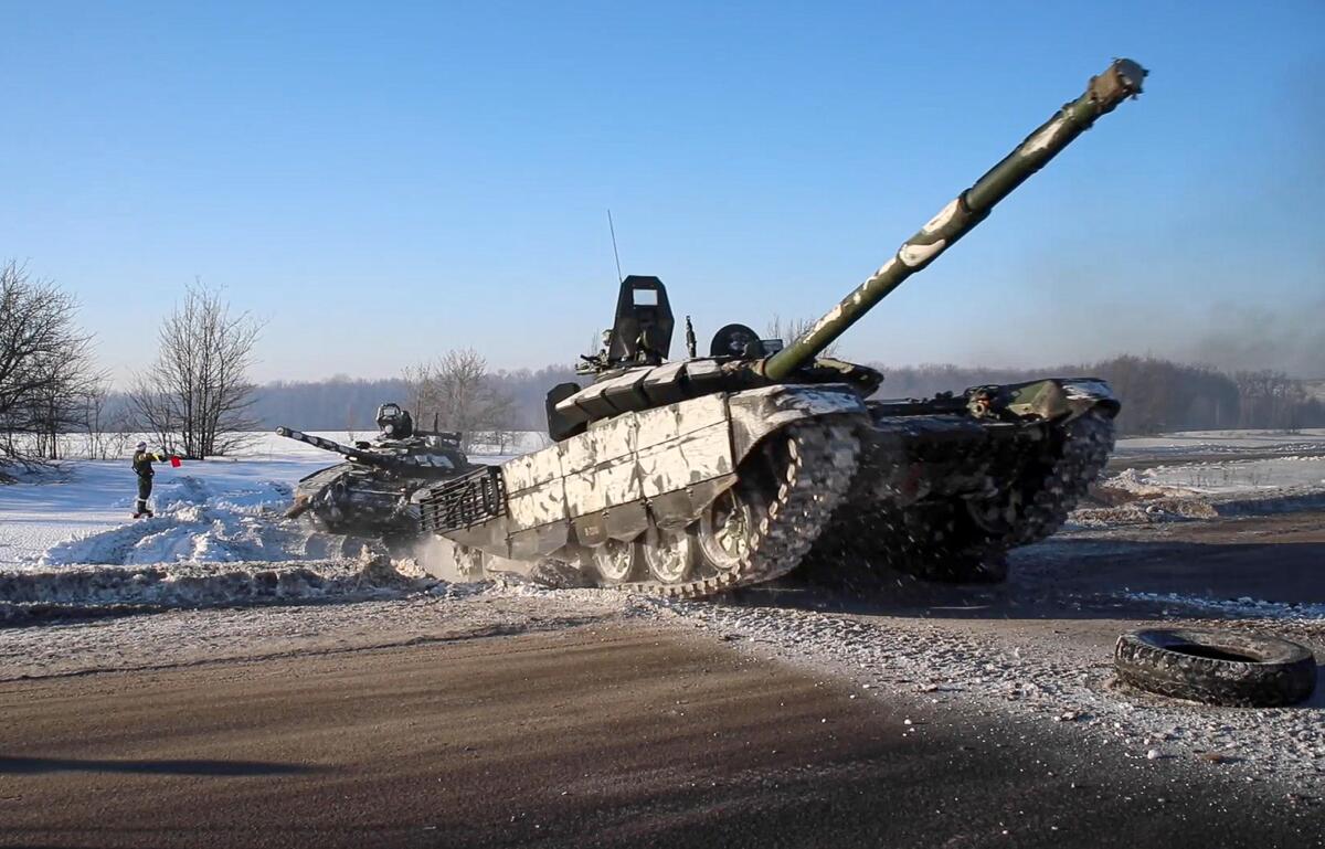 Tanks in a snow-covered landscape
