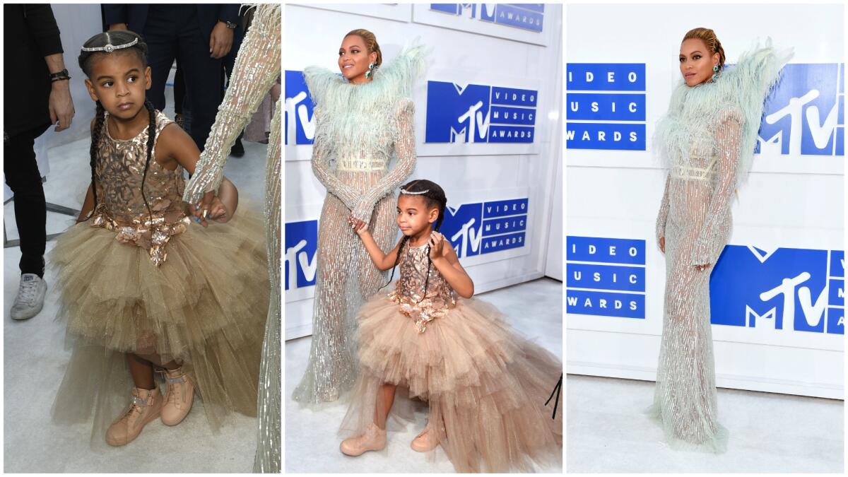 Beyonce in Francesco Scognamiglio and daughter Blue Ivy arrive at the 2016 VMAs.