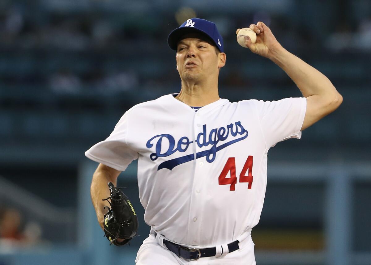 The Dodgers' Rich Hill pitches against the San Diego Padres on April 5.