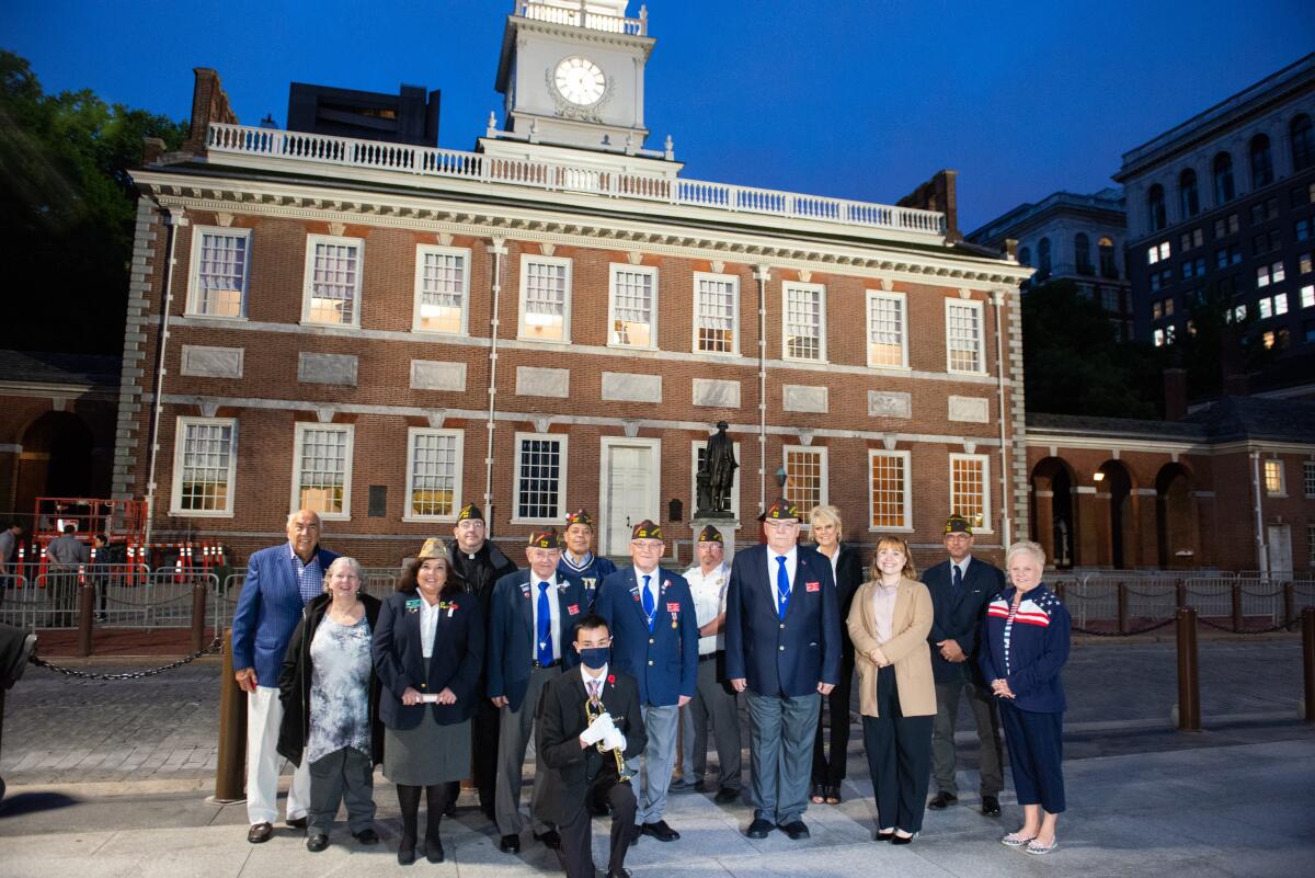 Veterans and Philadelphia VFW members gather for the Opening Ceremony in front of Independence Hall.